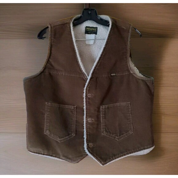 70's Maverick Blue Bell Corduroy Sherpa Vest Mens L Copper Buttons Retro Cowboy - Picture 3 of 12